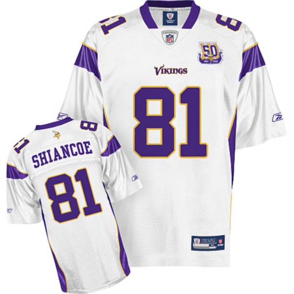 Vikings #81 Visanthe Shiancoe White With Team 50TH Patch Stitched NFL Jersey