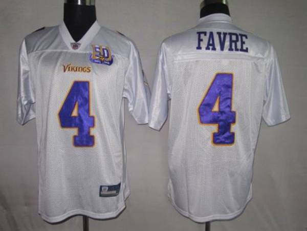 Vikings #4 Brett Favre All White Team 50TH Patch Stitched NFL Jersey