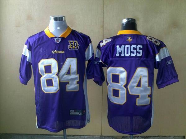 Vikings #84 Randy Moss Purple Team 50TH Patch Stitched NFL Jersey