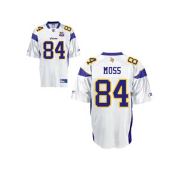 Vikings #84 Randy Moss White Team 50TH Patch Stitched NFL Jersey