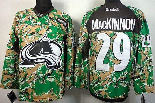 Avalanche #29 Nathan MacKinnon Camo Veterans Day Practice Stitched NHL Jersey