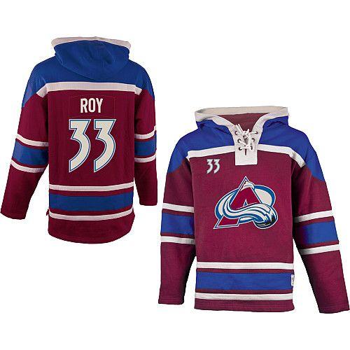 Avalanche #33 Patrick Roy Red Sawyer Hooded Sweatshirt Stitched NHL Jersey