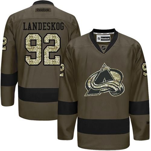 Avalanche #92 Gabriel Landeskog Green Salute to Service Stitched NHL Jersey
