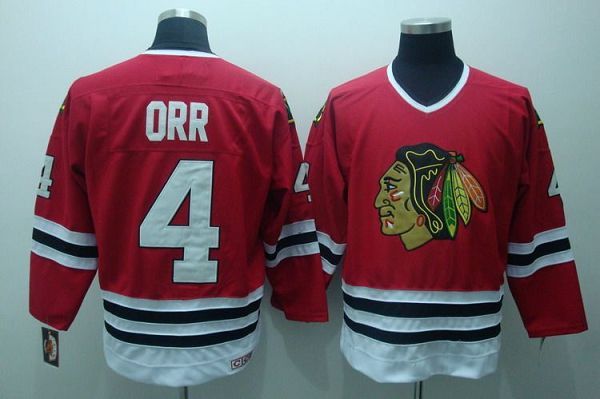 Blackhawks #4 Bobby Orr Stitched Red CCM Throwback NHL Jersey