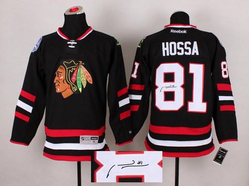Blackhawks #81 Marian Hossa Black Autographed Stitched NHL Jersey