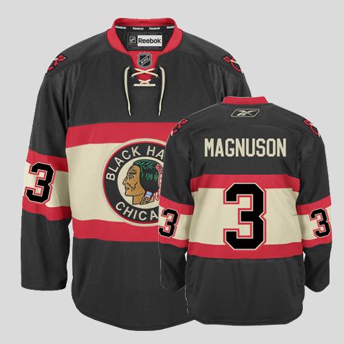 Blackhawks #3 Keith Magnuson Stitched Black New Third NHL Jersey