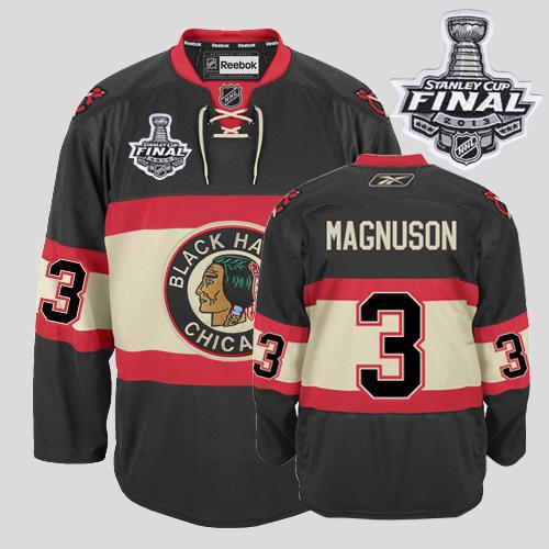 Blackhawks #3 Keith Magnuson Stitched Black New Third With Stanley Cup Finals NHL Jersey