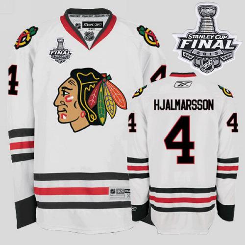 Blackhawks #4 Nikals Hjalmarsson Stitched White With Stanley Cup Finals NHL Jersey