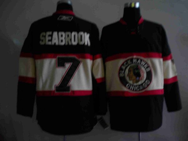 Blackhawks #7 Brent Seabrook Stitched Black New Third NHL Jersey