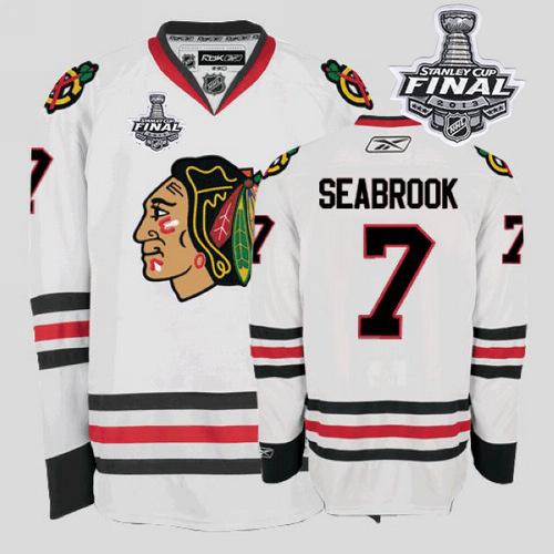 Blackhawks #7 Brent Seabrook Stitched White With Stanley Cup Finals NHL Jersey