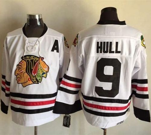 Blackhawks #9 Bobby Hull White CCM Throwback Stitched NHL Jersey