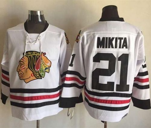 Blackhawks #21 Stan Mikita White CCM Throwback Stitched NHL Jersey
