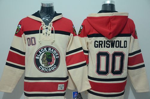 Blackhawks #00 Clark Griswold Cream Sawyer Hooded Sweatshirt Stitched NHL Jersey