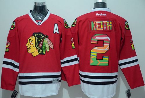 Blackhawks #2 Duncan Keith Red Team Logo On No. Stitched NHL Jersey