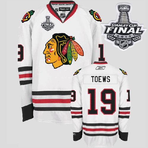 Blackhawks #19 Jonathan Toews Stitched White With Stanley Cup Finals NHL Jersey