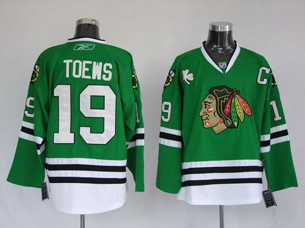 Blackhawks #19 Jonathan Toews Green Stitched NHL Jersey