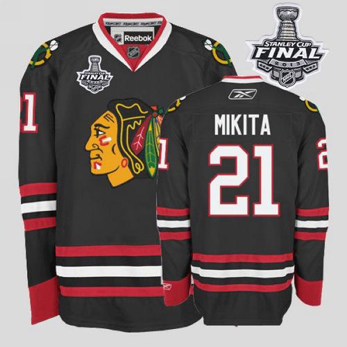 Blackhawks #21 Stan Mikita Stitched Black With Stanley Cup Finals NHL Jersey