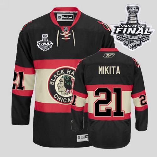 Blackhawks #21 Stan Mikita Stitched Black New Third With Stanley Cup Finals NHL Jersey