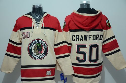 Blackhawks #50 Corey Crawford Gream Sawyer Hooded Sweatshirt Stitched NHL Jersey