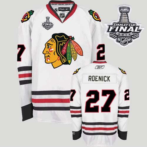Blackhawks #27 Jeremy Roenick Stitched White With Stanley Cup Finals NHL Jersey