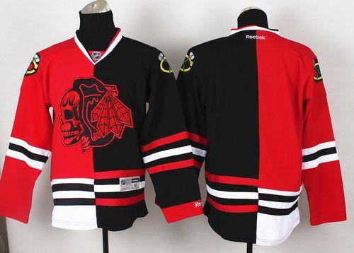 Blackhawks Blank Red/Black Split Red Skull Stitched NHL Jersey
