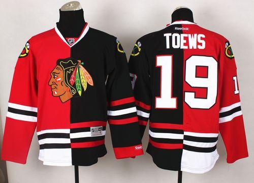 Blackhawks #19 Jonathan Toews Red/Black Split Stitched NHL Jersey