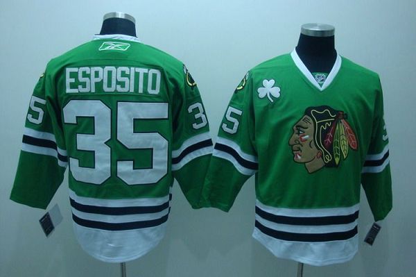 Blackhawks #35 Tony Esposito Stitched Green NHL Jersey