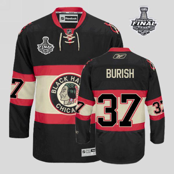 Blackhawks #37 Adam Burish Stitched Black New Third With Stanley Cup Finals NHL Jersey