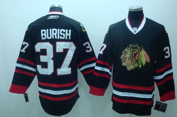 Blackhawks #37 Adam Burish Stitched Black NHL Jersey