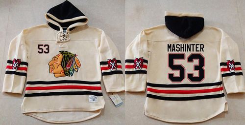 Blackhawks #53 Brandon Mashinter Cream Heavyweight Pullover Hoodie Stitched NHL Jersey