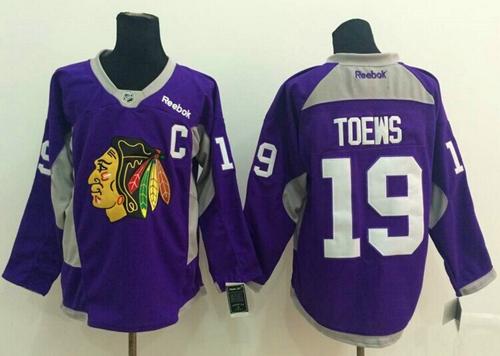 Blackhawks #19 Jonathan Toews Purple Hockey Fights Cancer Stitched NHL Jersey
