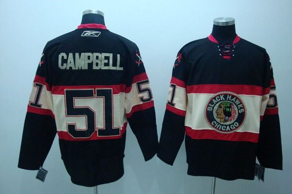 Blackhawks #51 Brian Campbell Stitched Black New Third NHL Jersey