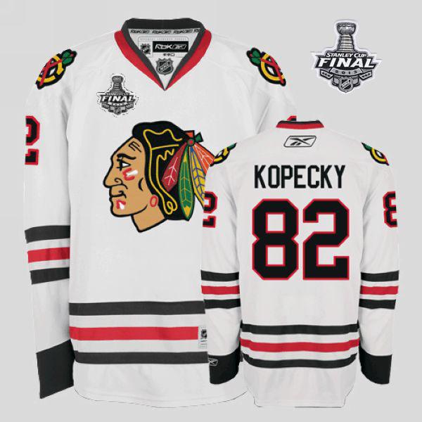 Blackhawks #82 Tomas Kopecky Stitched White With Stanley Cup Finals NHL Jersey