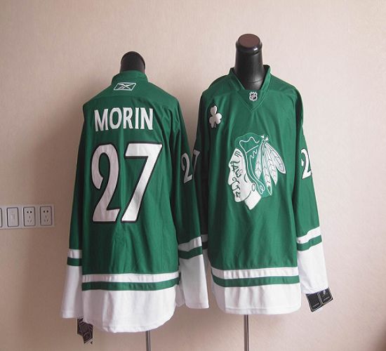 Blackhawks St Patty's Day #27 Jeremy Morin Green Stitched NHL Jersey