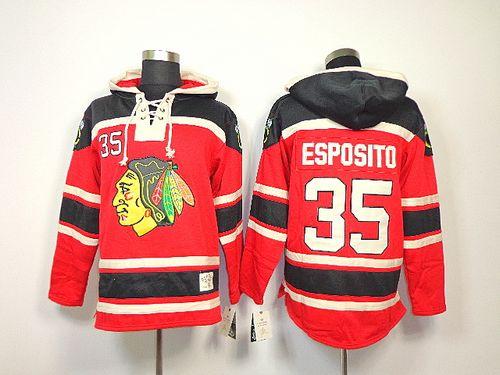 Blackhawks #35 Tony Esposito Red Sawyer Hooded Sweatshirt Stitched NHL Jersey