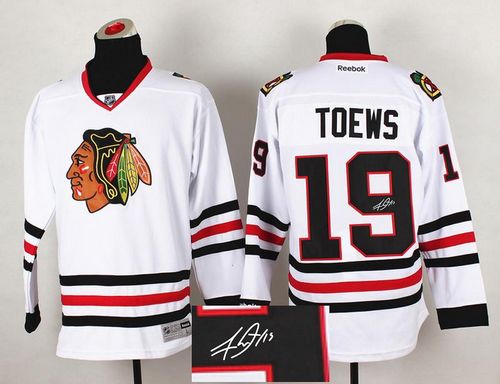 Blackhawks #19 Jonathan Toews White Autographed Stitched NHL Jersey