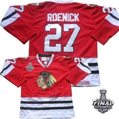 Blackhawks #27 Jeremy Roenick Red CCM Throwback With Stanley Cup Finals Stitched NHL Jersey