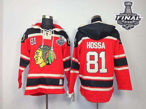 Blackhawks #81 Marian Hossa Red Sawyer Hooded Sweatshirt With Stanley Cup Finals Stitched NHL Jersey