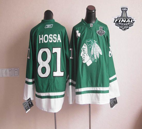 Blackhawks St Patty's Day #81 Marian Hossa Green With Stanley Cup Finals Stitched NHL Jersey