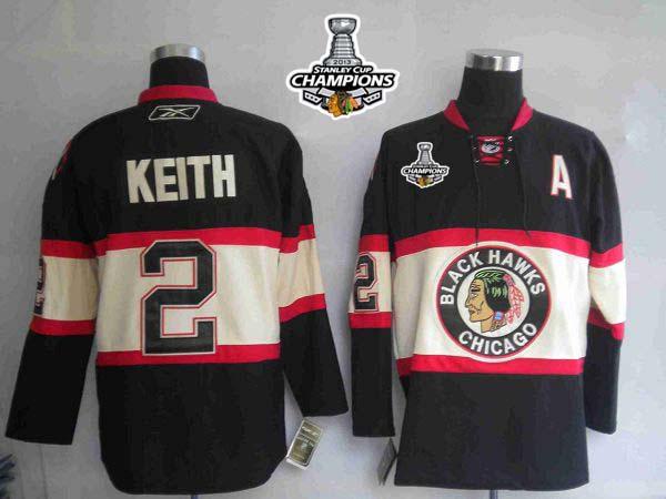 Blackhawks #2 Duncan Keith Stitched Black New Third Stanley Cup Champions NHL Jersey