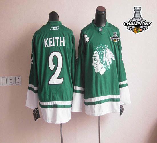 Blackhawks St Patty's Day #2 Duncan Keith Green Stitched Stanley Cup Champions NHL Jersey