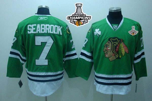Blackhawks #7 Brent Seabrook Stitched Green Stanley Cup Champions NHL Jersey