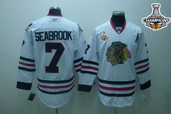 Blackhawks #7 Brent Seabrook Stitched White Stanley Cup Champions NHL Jersey
