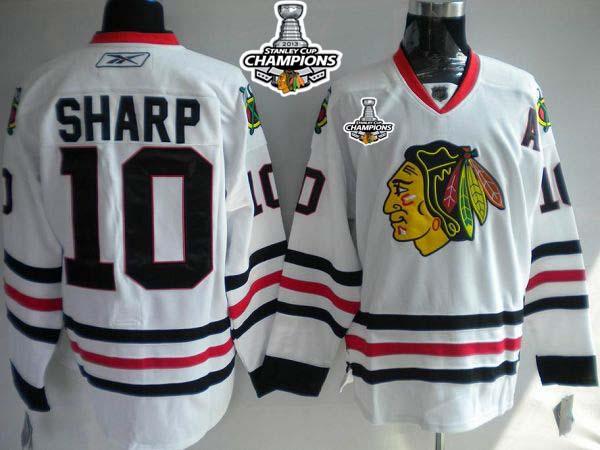 Blackhawks #10 Patrick Sharp Stitched White Stanley Cup Champions NHL Jersey
