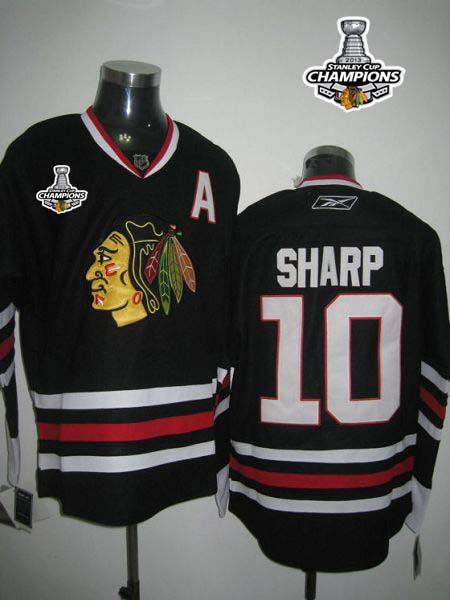 Blackhawks #10 Patrick Sharp Stitched Black Stanley Cup Champions NHL Jersey
