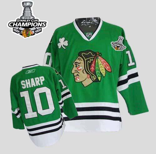 Blackhawks #10 Patrick Sharp Stitched Green Stanley Cup Champions NHL Jersey