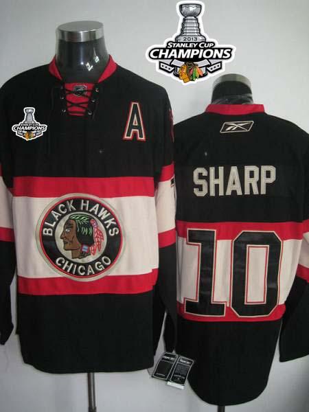 Blackhawks #10 Patrick Sharp Stitched Black New Third Stanley Cup Champions NHL Jersey