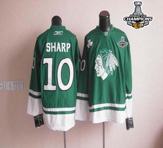 Blackhawks St Patty's Day #10 Patrick Sharp Green Stitched Stanley Cup Champions NHL Jersey