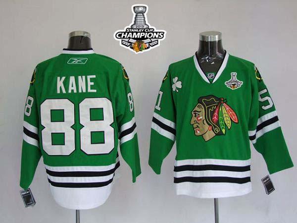 Blackhawks #88 Patrick Kane Green Stitched Stanley Cup Champions NHL Jersey