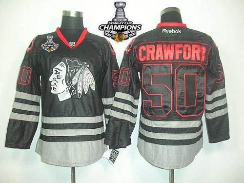 Blackhawks #50 Corey Crawford Black Ice Stitched Stanley Cup Champions NHL Jersey